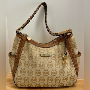 Michael Kors Vintage Monogram Logo Brown Canvas Leather Shoulder Bag